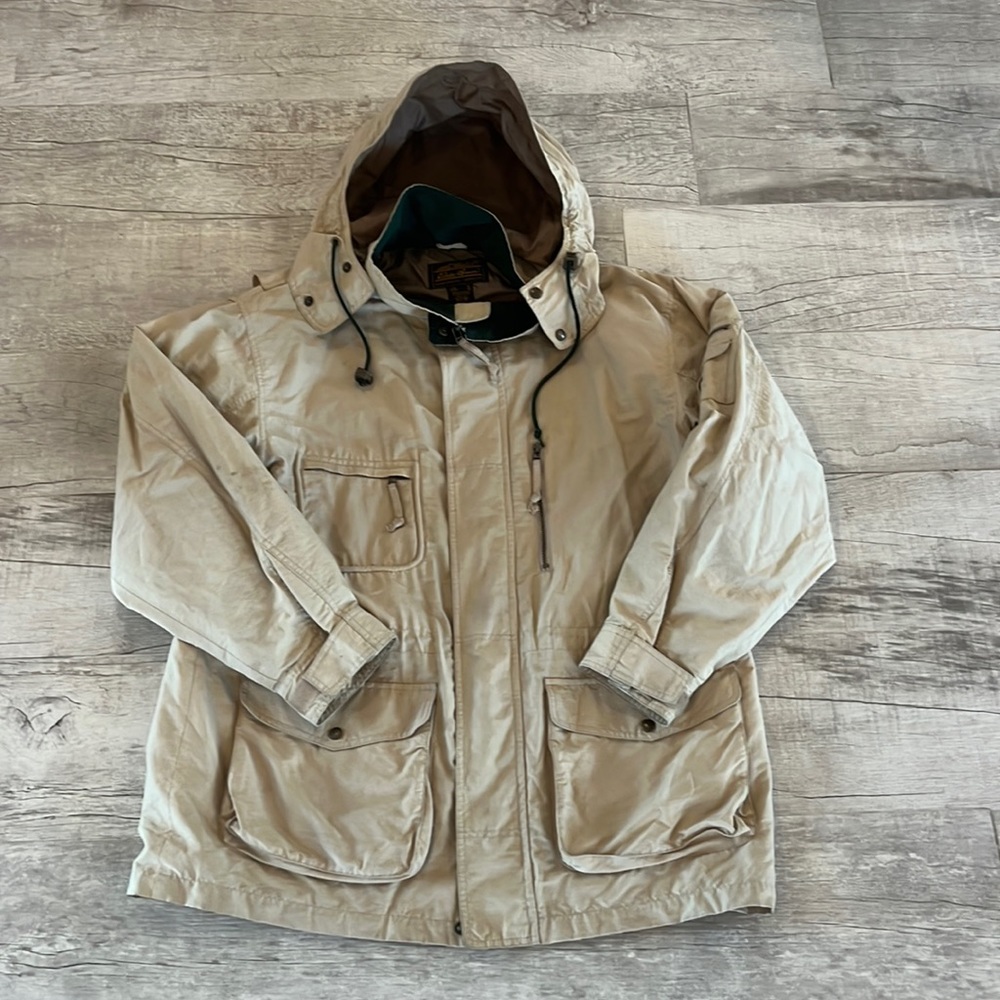 Vintage Eddie Bauer Mens XLarge Coat Jacket Raincoat Nylon Hiking Outdoor Tan